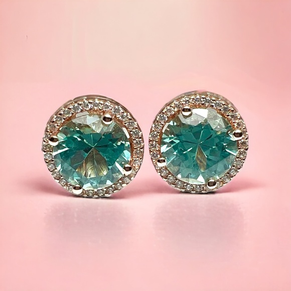 Light Green Tourmaline Earrings 14k Rose Gold Vermeil , October Birthstone Studs - Picture 1 of 7